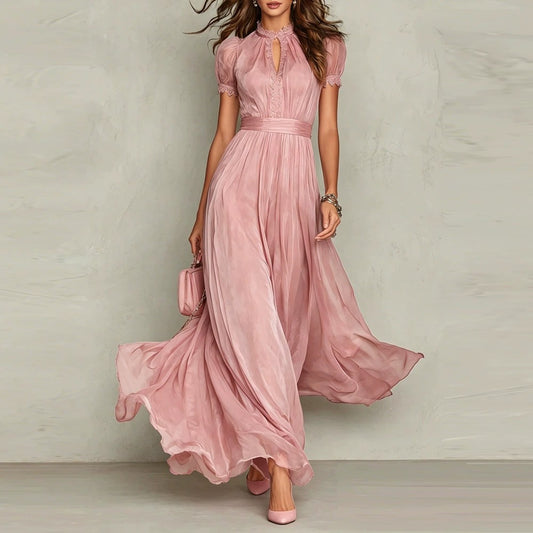 Elegant Lace Collar Chiffon Dress