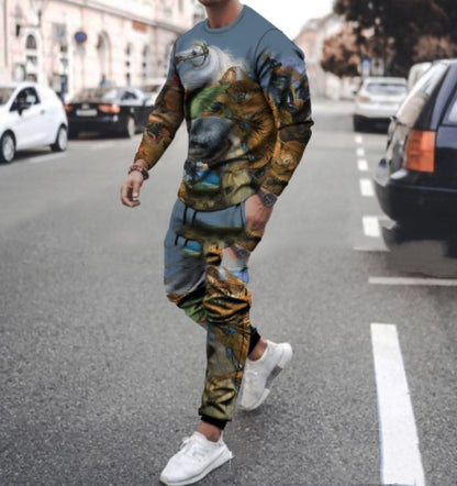 Ronde hals T-shirt Lange mouwen Sportbroek Tweedelige set