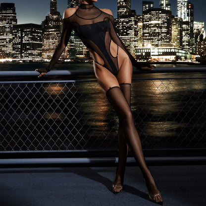 Sexy bodysuit met halternek van mesh