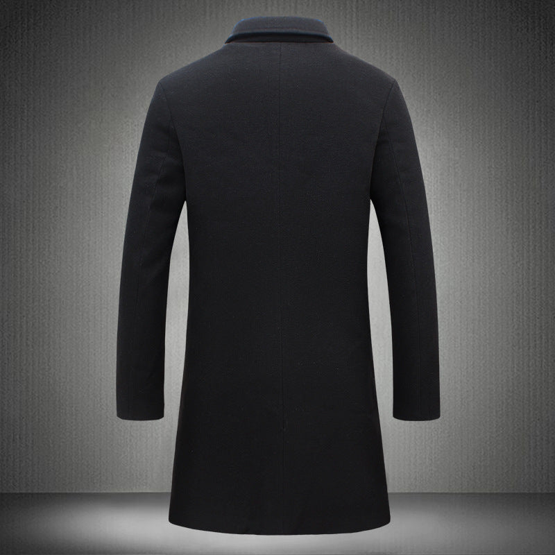 Men Slim Fit Cotton Blend Mid-Length Lapel Coat