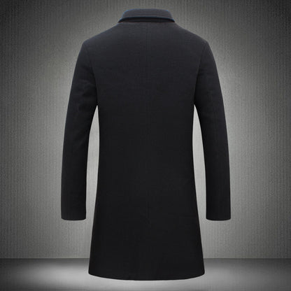 Men Slim Fit Cotton Blend Mid-Length Lapel Coat
