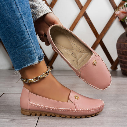 Effenkleurige retro platte loafers voor dames
