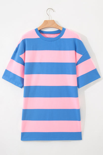 Oversized gestreepte T-shirt met kleurblokken en korte mouwen