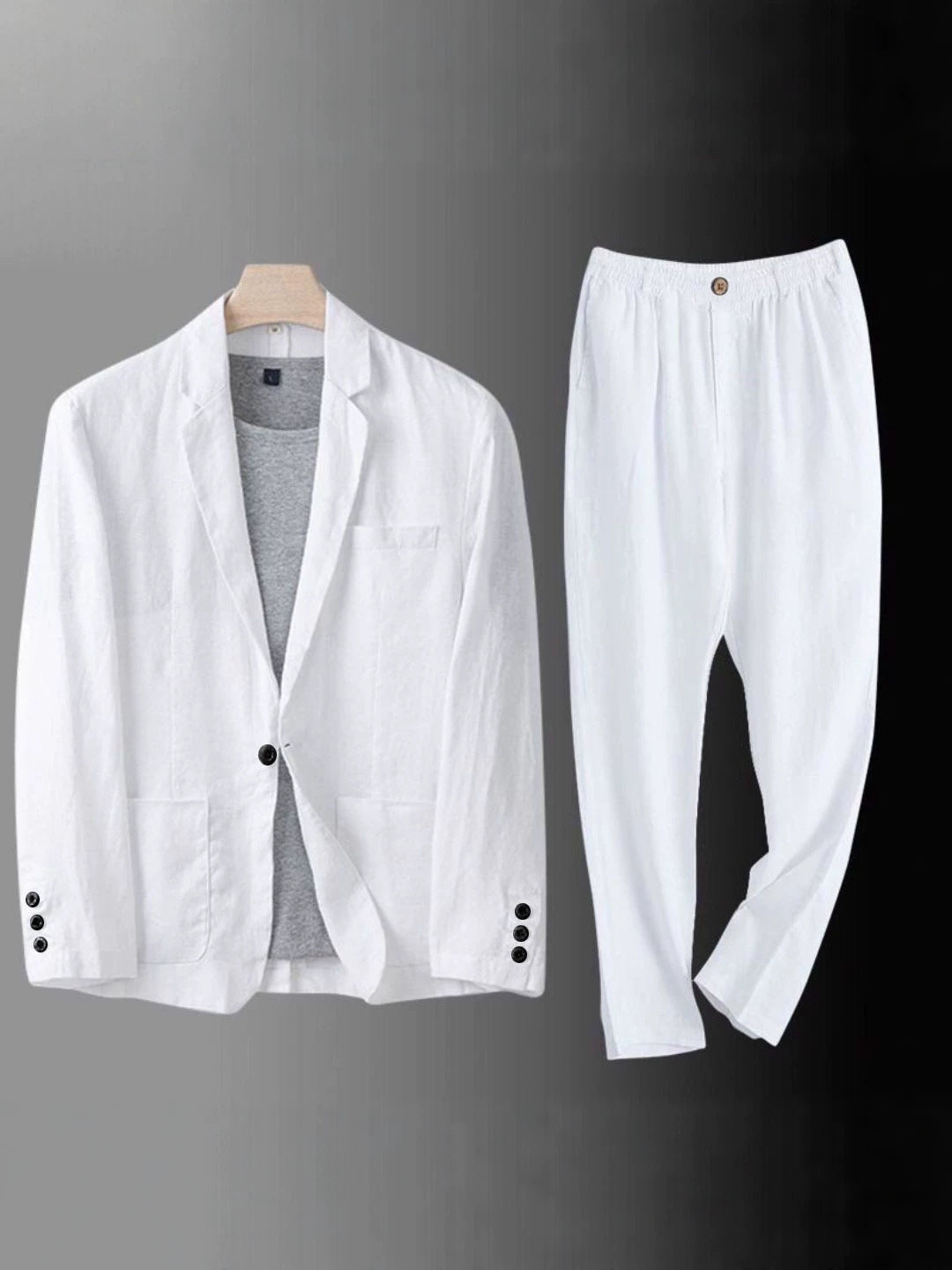 Men's Summer Korean-Style Linen Suit Set ? Slim-Fit, Lightweight Cotton-Linen Casual Blazer and Trousers, Sun-Protective Two-Piece Outfit