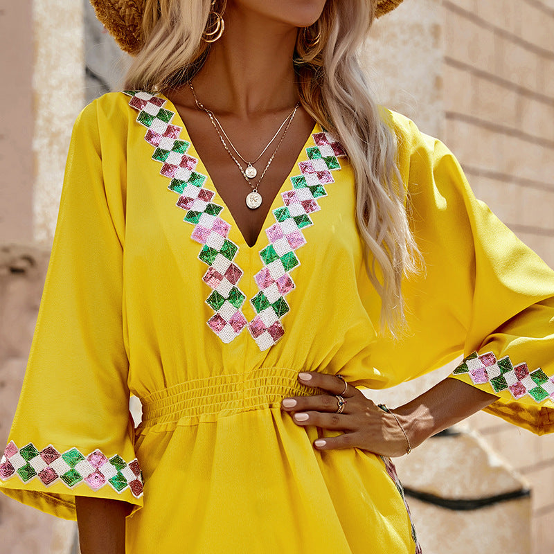 Lady's sequined sun protection beach dress