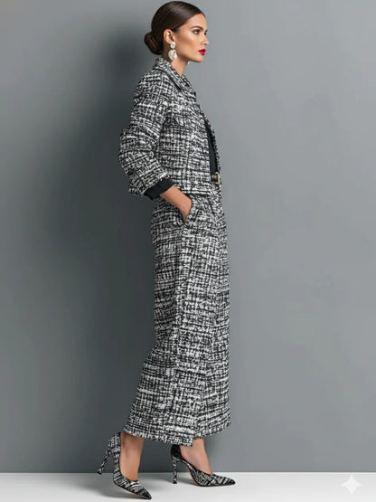 Women Lapel Short Jacket Wide Leg Pants Suit Two Piece Set