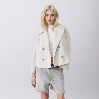 Womens Double Breasted Wool Blend Coat