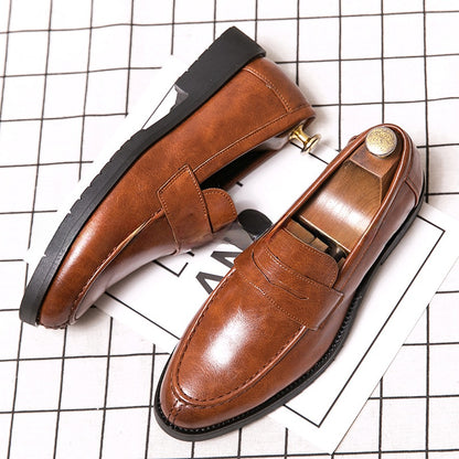 Mens Pointed Toe Leather Slip On Shoes