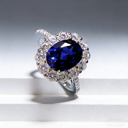 Classic Synthetic Sapphire Oval Zircon Ring