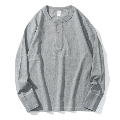 Men's Heavyweight Pure Cotton Henry Collar Long-Sleeve Slim Fit T-Shirt