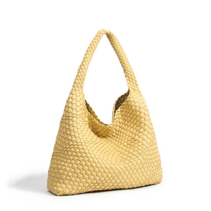 Handgeweven PU-leren bucket bag voor dames