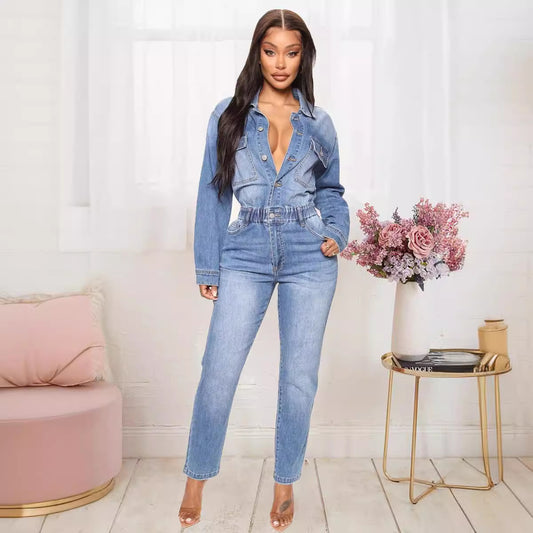 Jumpsuit met lange mouwen van denim voor dames
