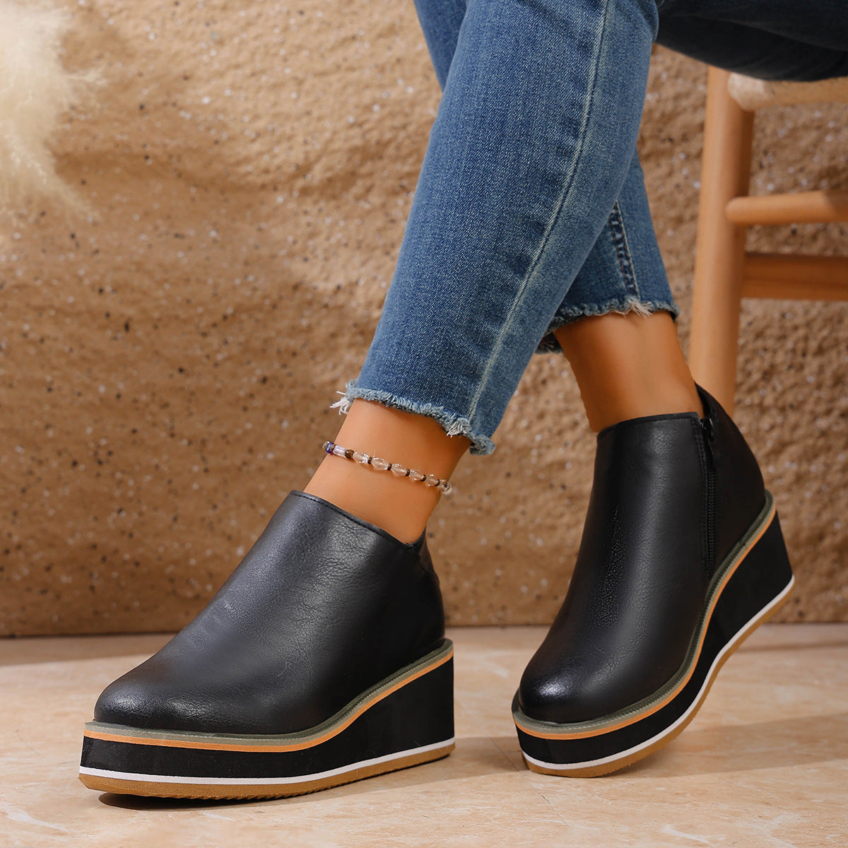 Womens Retro Wedge Boots
