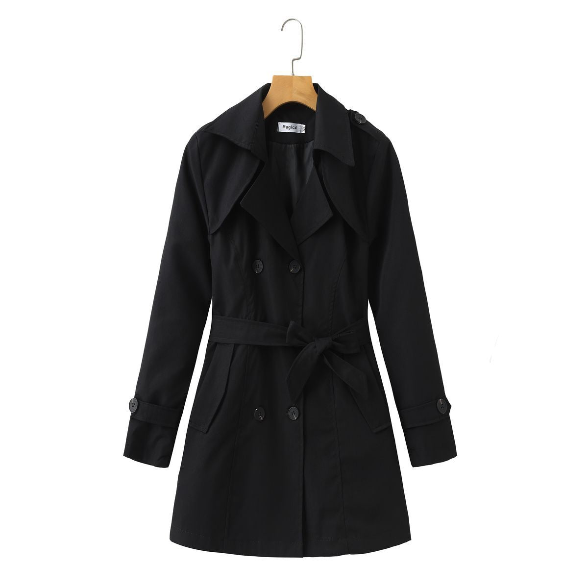 Women's Korean Style Mid-Long Trench Coat with Pockets