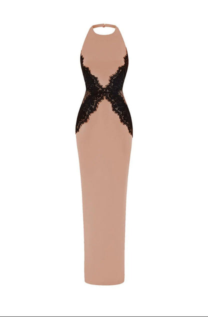 Lace Splicing Backless Long Dress