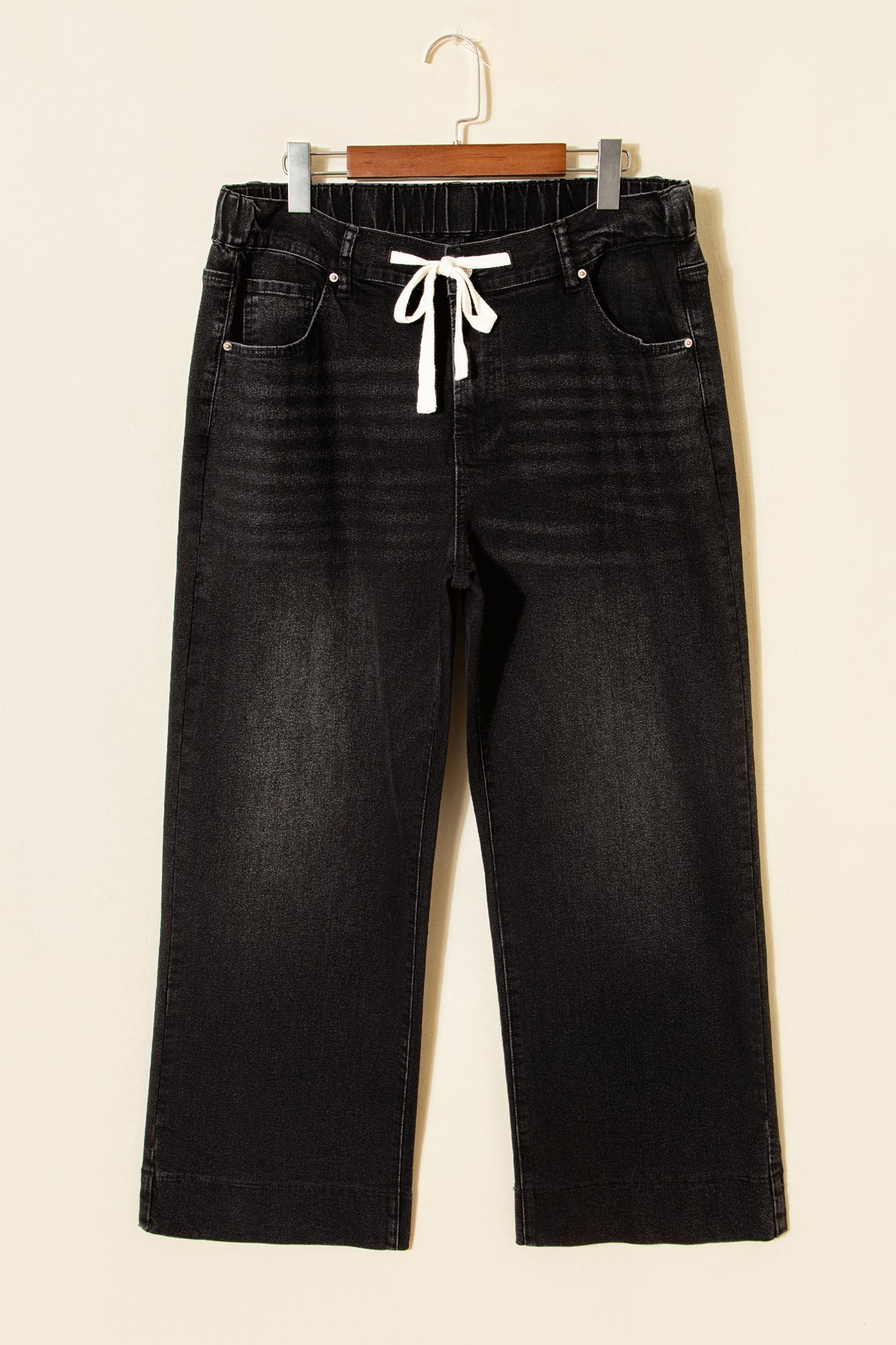 Jeans met acid wash-effect en vetersluiting plus size