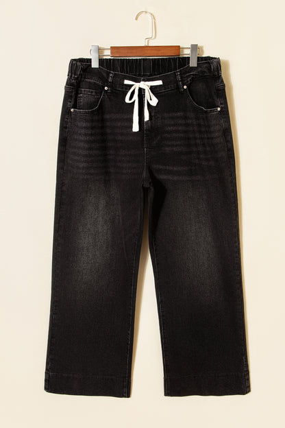 Jeans met acid wash-effect en vetersluiting plus size