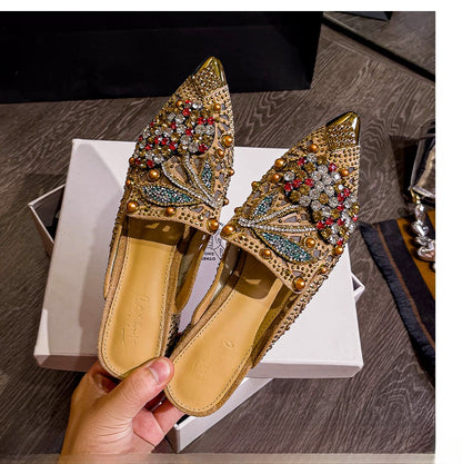 Womens Mesh Rhinestone Slippers