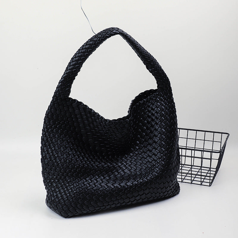 Handgeweven PU-leren bucket bag voor dames