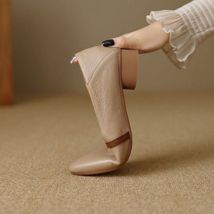 Women Soft Leather Pointed Toe Low Heel Mary Jane Shoes