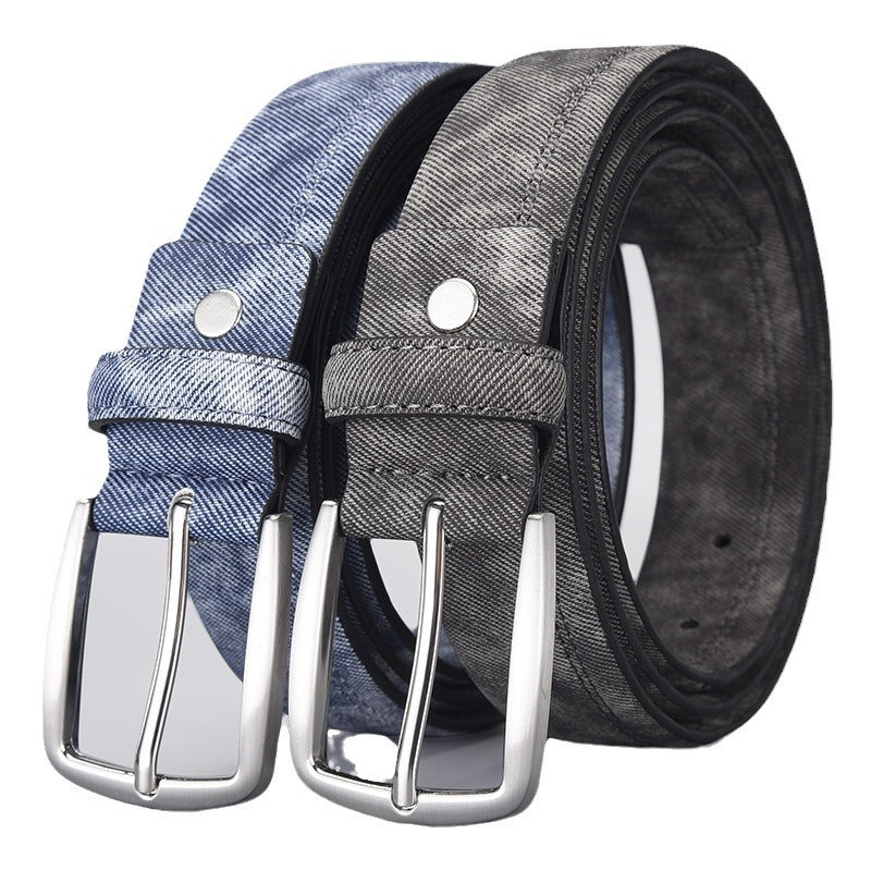 Men's PU Leather Belt with Creative Denim Pattern and Pin Buckle