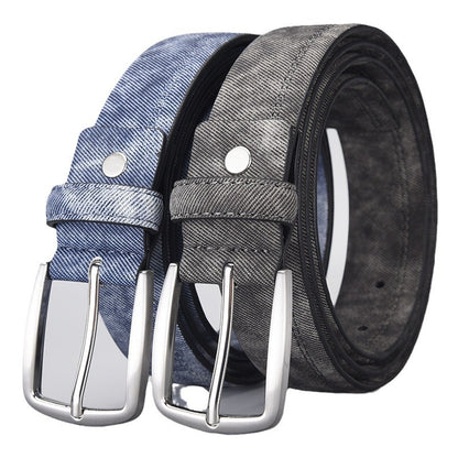 Men's PU Leather Belt with Creative Denim Pattern and Pin Buckle