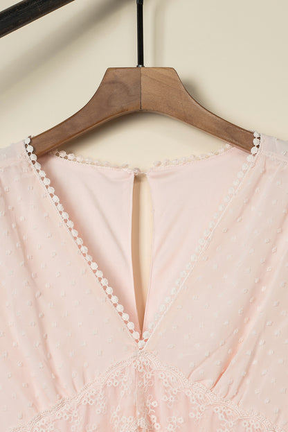 Maxi-jurk met Zwitserse stippen en kanten afwerking