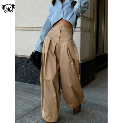 Women High Waist Slim Fit Wide Leg Denim Pants