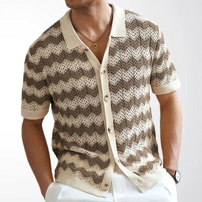 Mens Quick Dry Hollow Jacquard Ripple Knit Polo Shirt