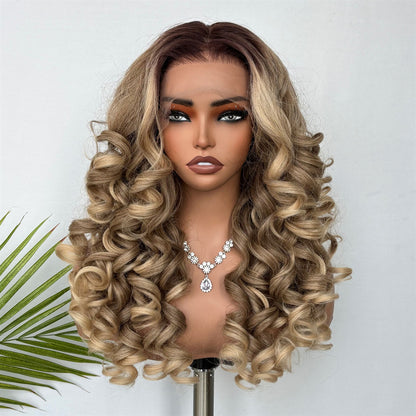 Golden Curly Lace Front Synthetic Wig 24 Inch
