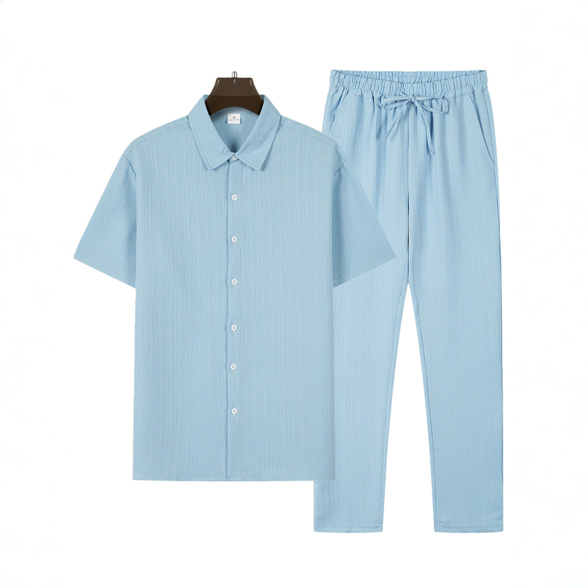 Men's Striped Short-Sleeve Shirt and Drawstring Pants Set