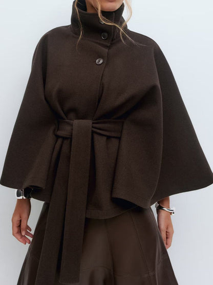 Elegant Stand Collar Cape Windbreaker Jacket