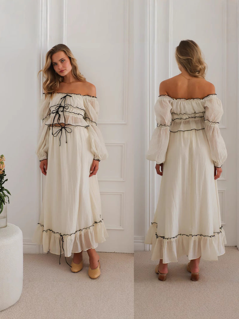 Womens Puff Sleeve Dress and Skirt Set
