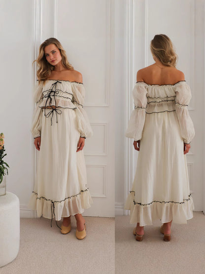 Womens Puff Sleeve Dress and Skirt Set