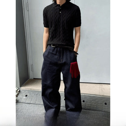Retro Cable Knit Polo Shirt