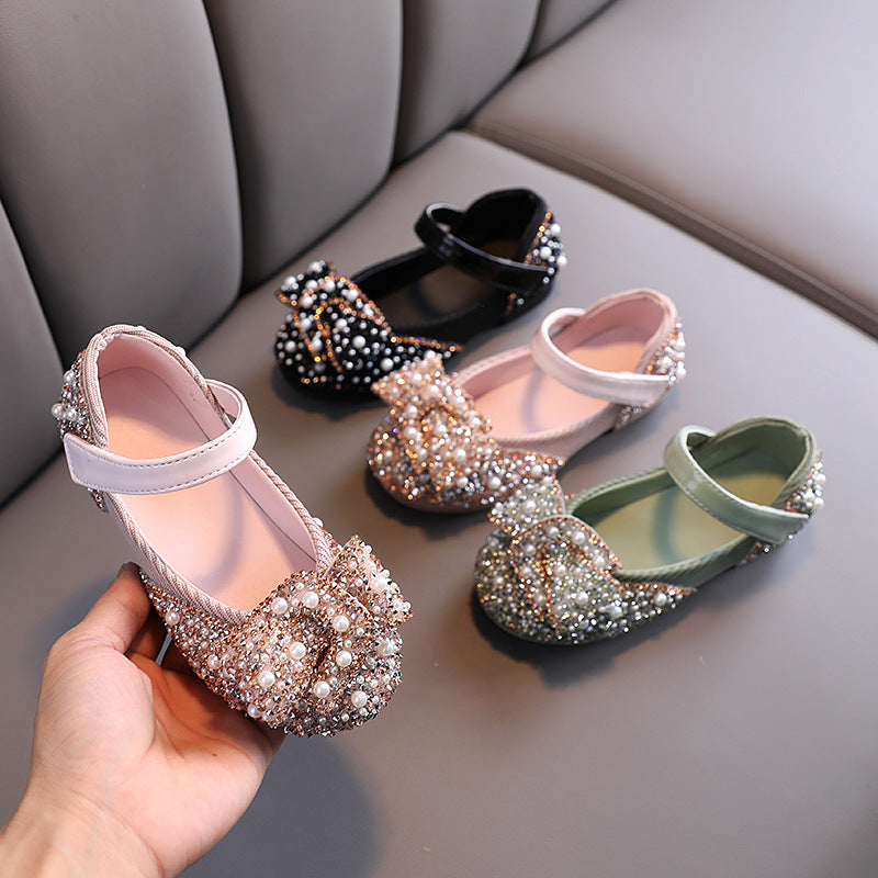 Girls Rhinestone Bow Dance Shoes