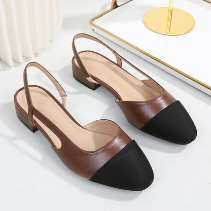 Womens Soft Leather Color Block Sandals with Square Toe