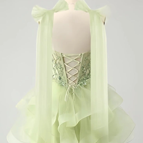 French mint green short evening dress