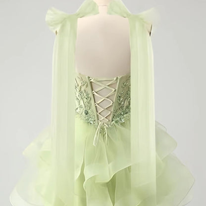 French mint green short evening dress