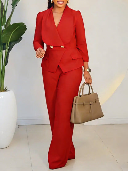 Womens Suit Collar Wide Leg Jumpsuit