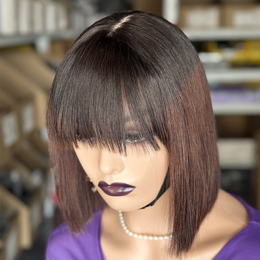 Bone Straight Bob Human Hair Wig With Bang 8 Inch