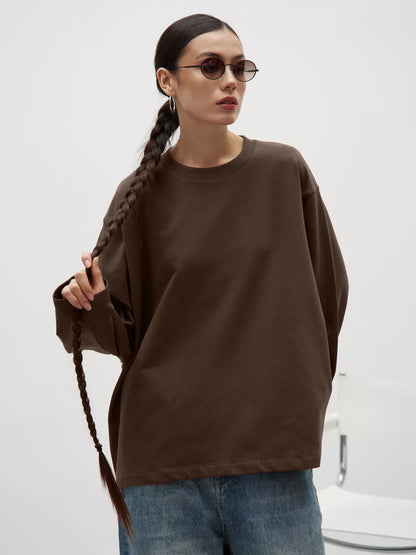 Womens Long Sleeve Cotton T-Shirt Loose Fit Casual Top