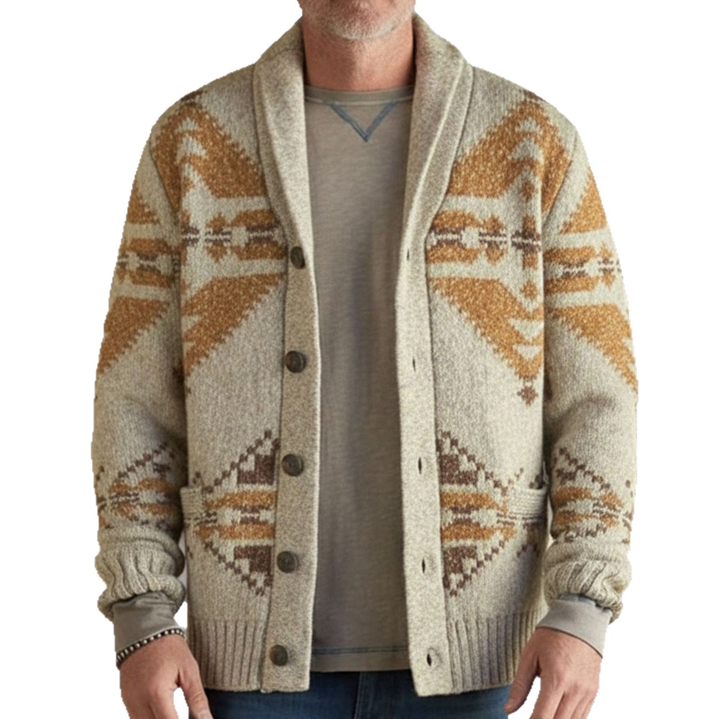 Cross-Border New Men's Ethnic Style Retro Geometric Jacquard Knitted Cardigan Autumn and Winter Loose Warm Sweater Sy0052