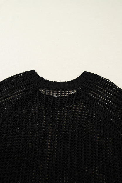 Plus size open gebreide trui met strik en korte mouwen
