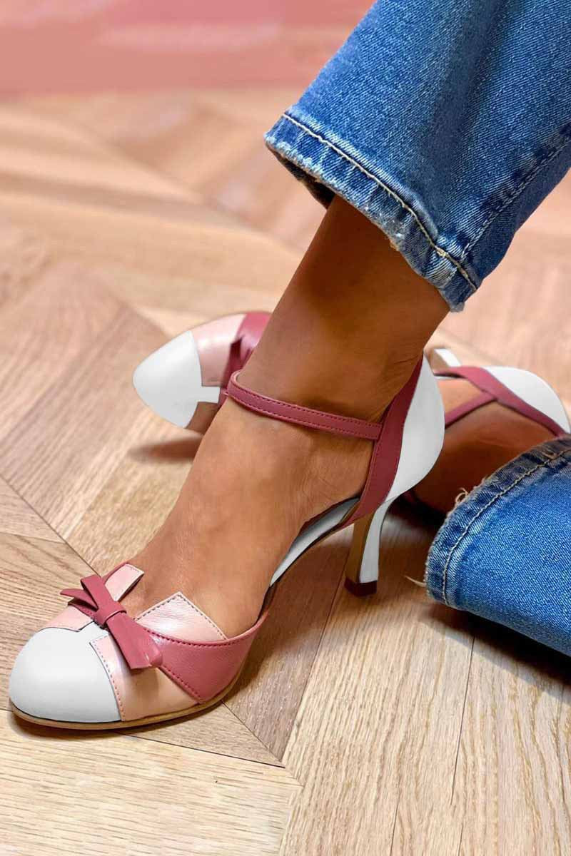 Women's High-Heeled Color-Block Sandals with Bow Strap