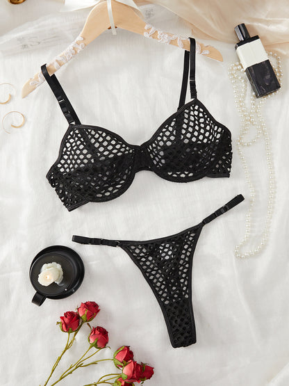 Hollow Mesh Lingerie Two-Piece Set