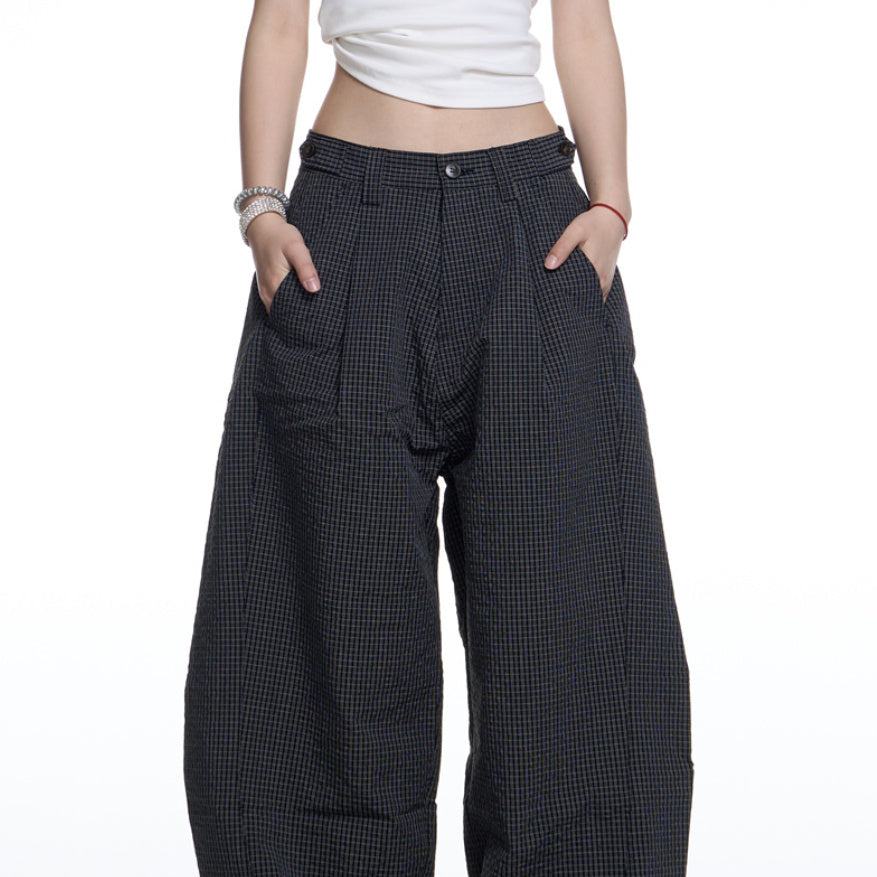 Amerikaanse retro geruite wijde machete casual broek voor dames