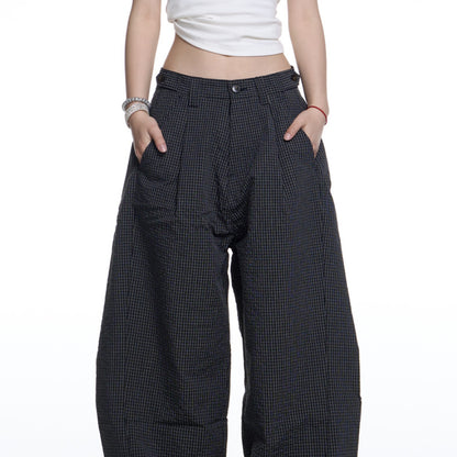 Amerikaanse retro geruite wijde machete casual broek voor dames