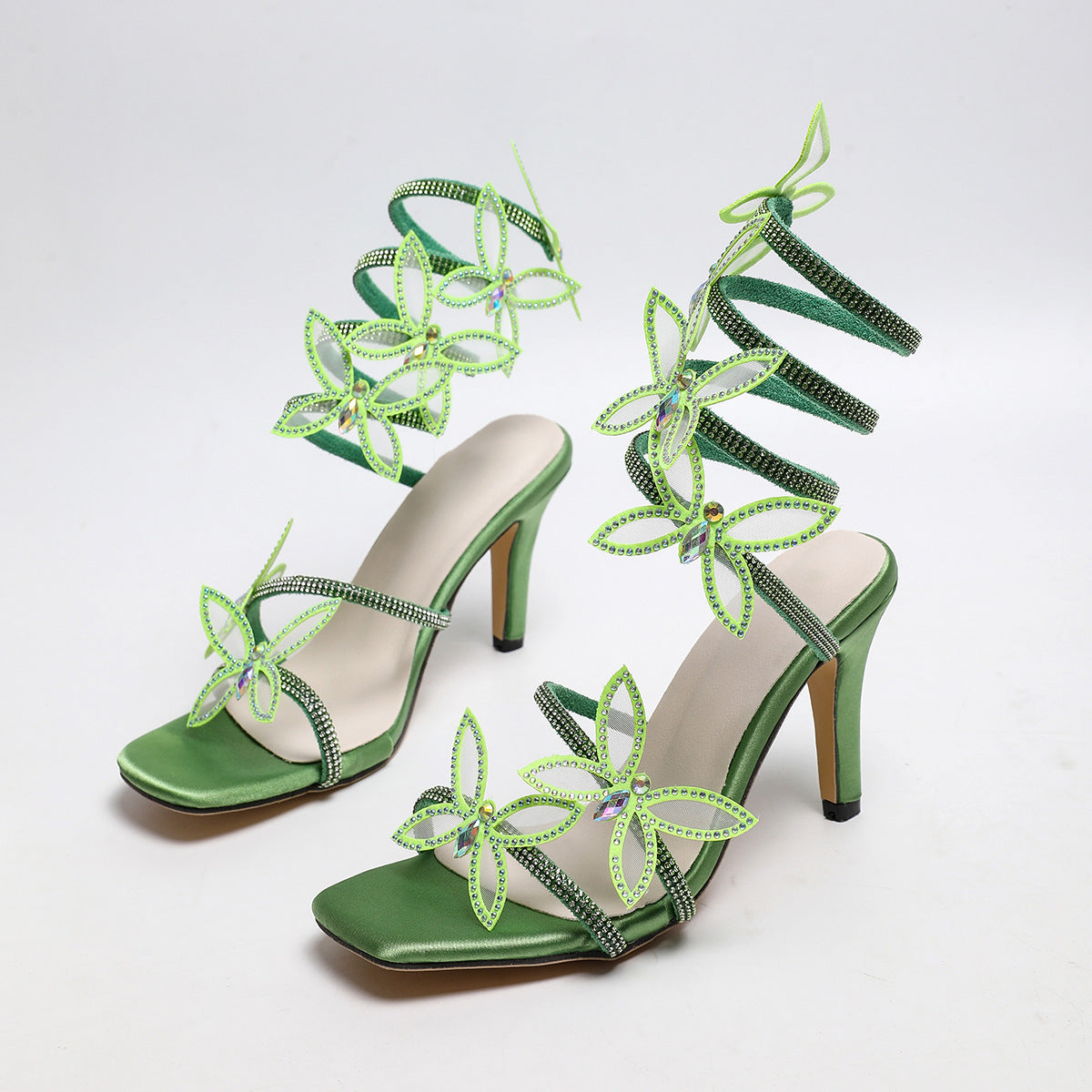 Roman Rhinestone Winding Thin Heel Sandals