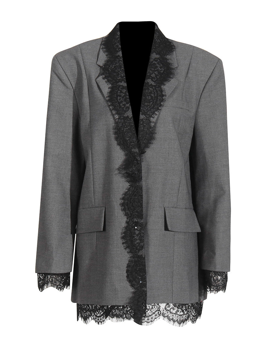 Elegant Lace Embroidered Blazer Jacket